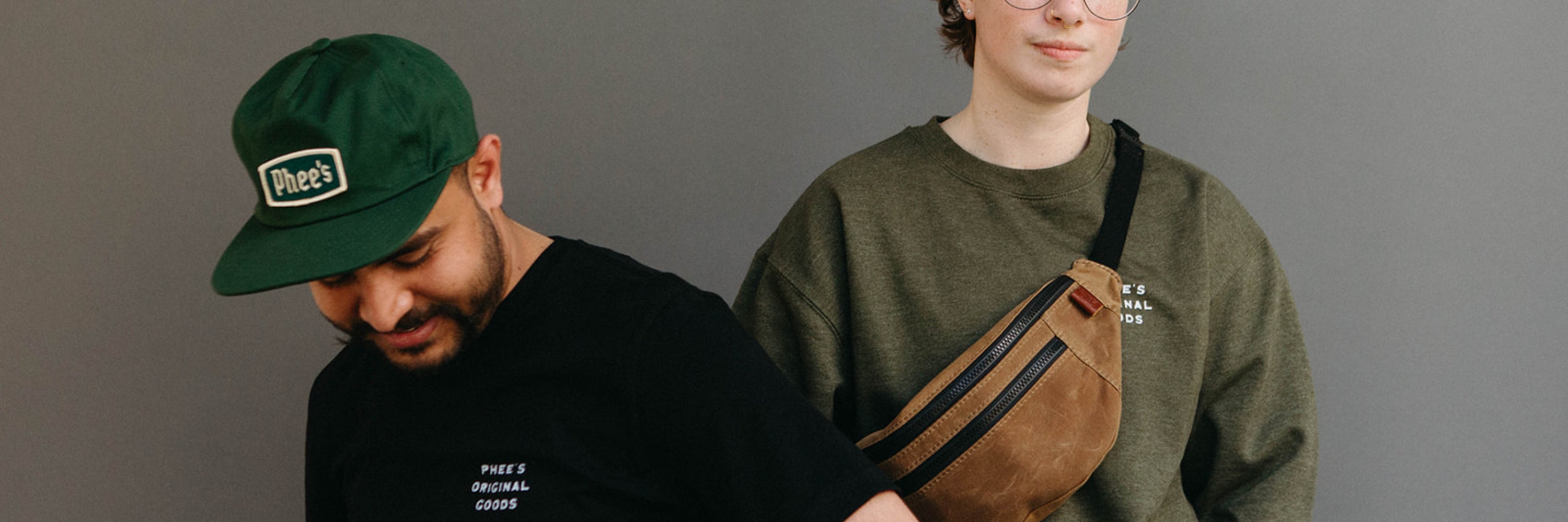 Collection of images of models wearing Phee's branded apparel
