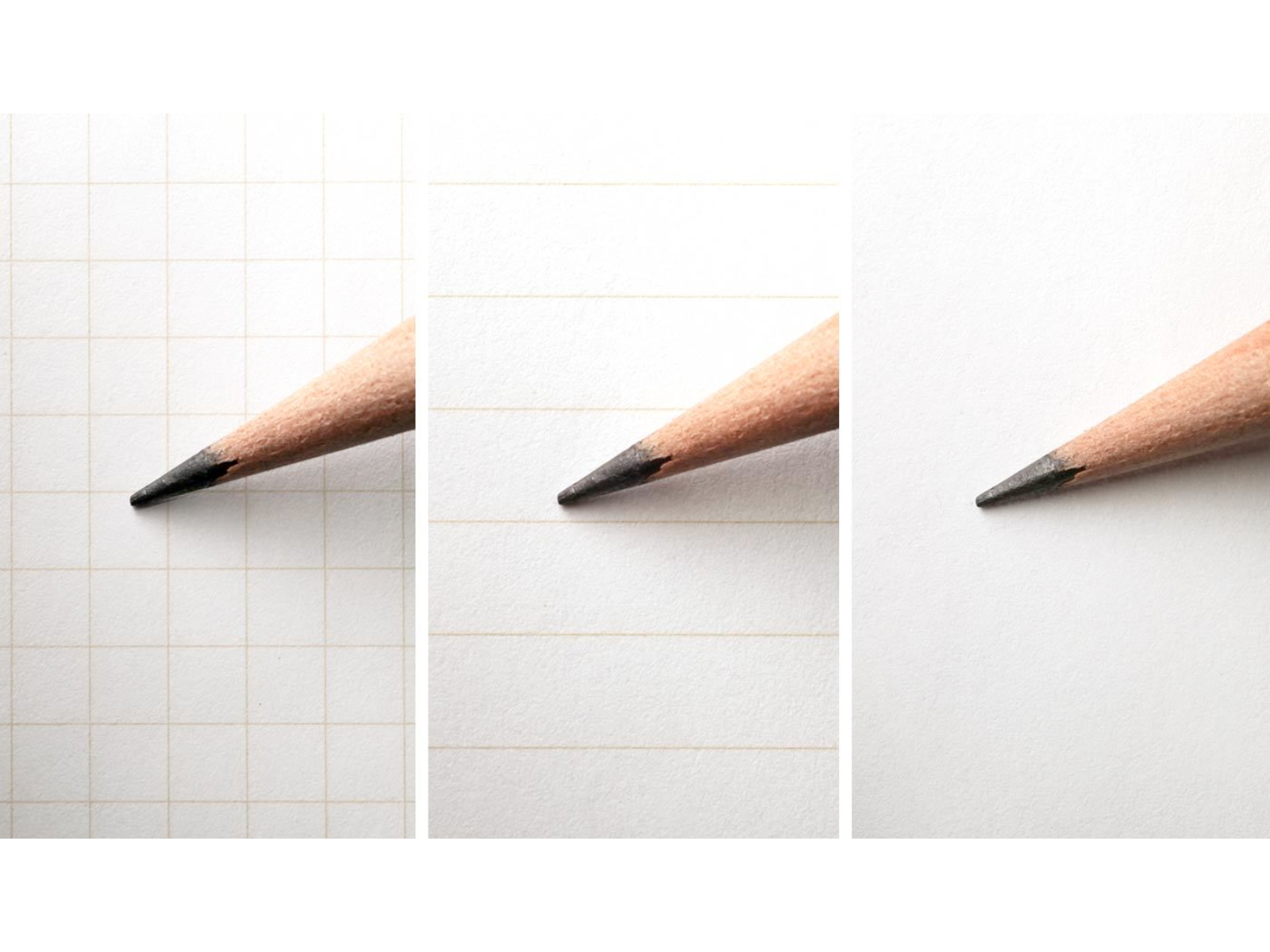 Detail of three page styles of notebook - grid, ruled and plain