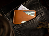 Aberdeen Leather Card Wallet - Brown Leather - Laying on a pair of Levi's denims 