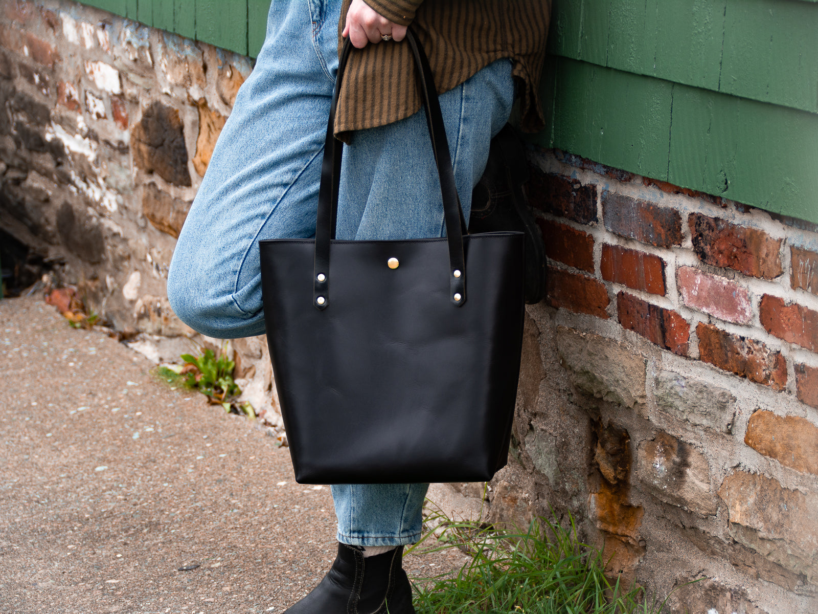 Grey leather tote handbag online