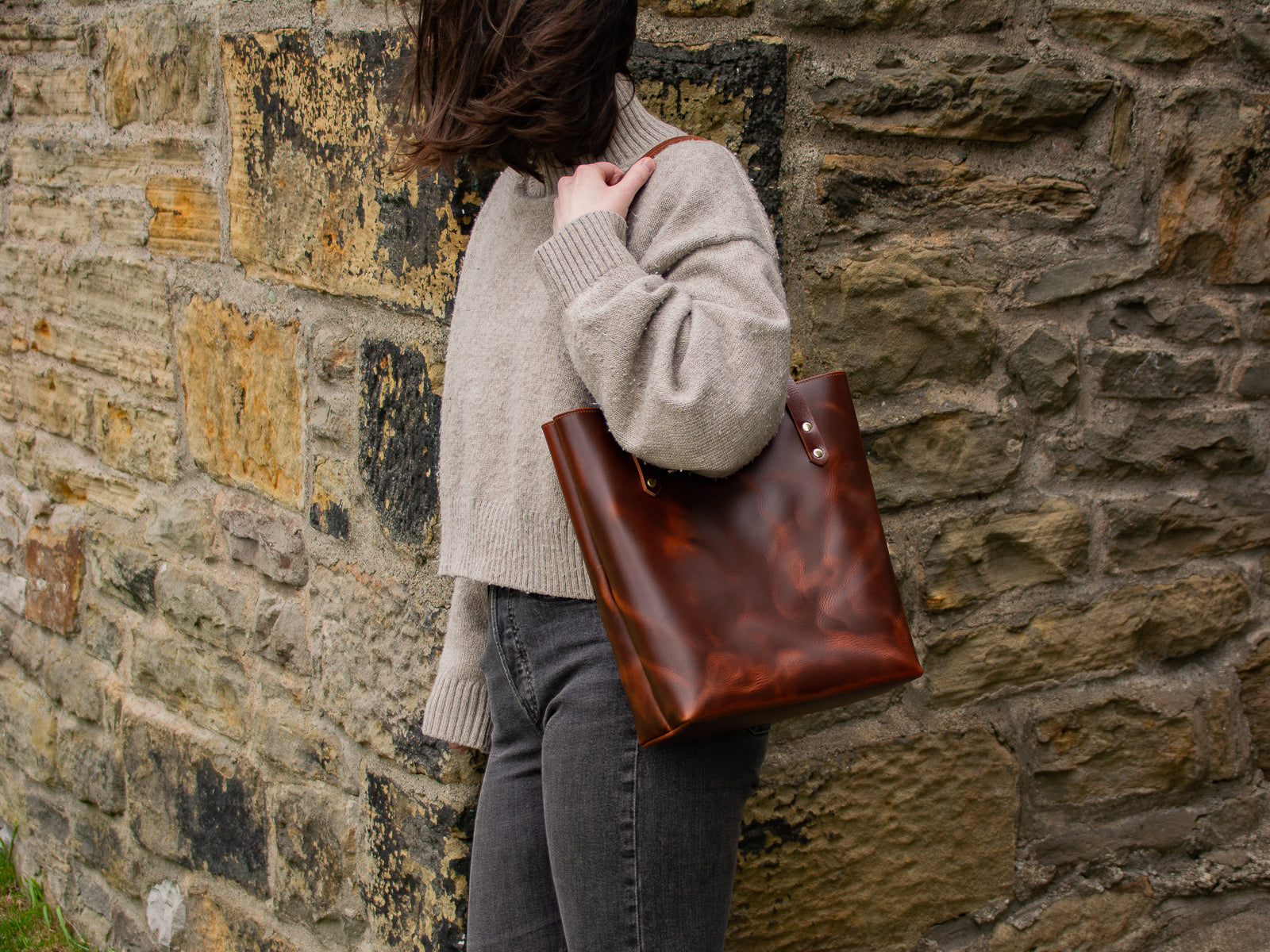 Big Bras d Or Leather Tote Bag Handmade In Nova Scotia Mahogany Brown