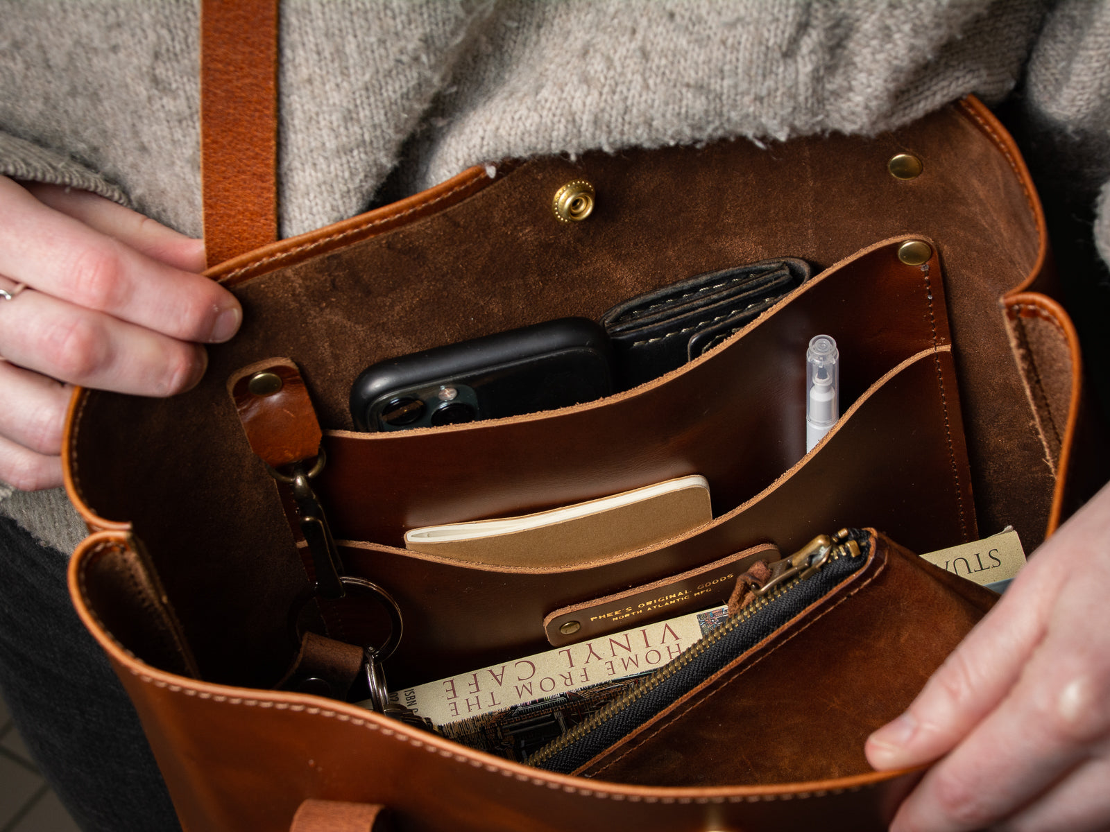 Big Bras d Or Leather Tote Bag Handmade In Nova Scotia Mahogany Brown