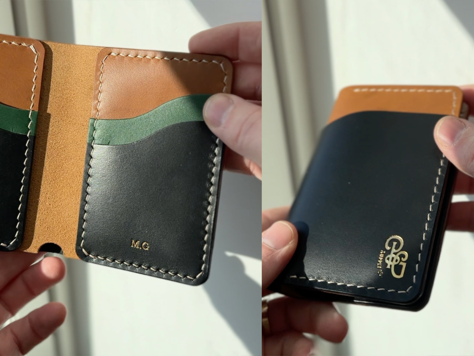build your own custom bateston wallet with black, tan and pine leather