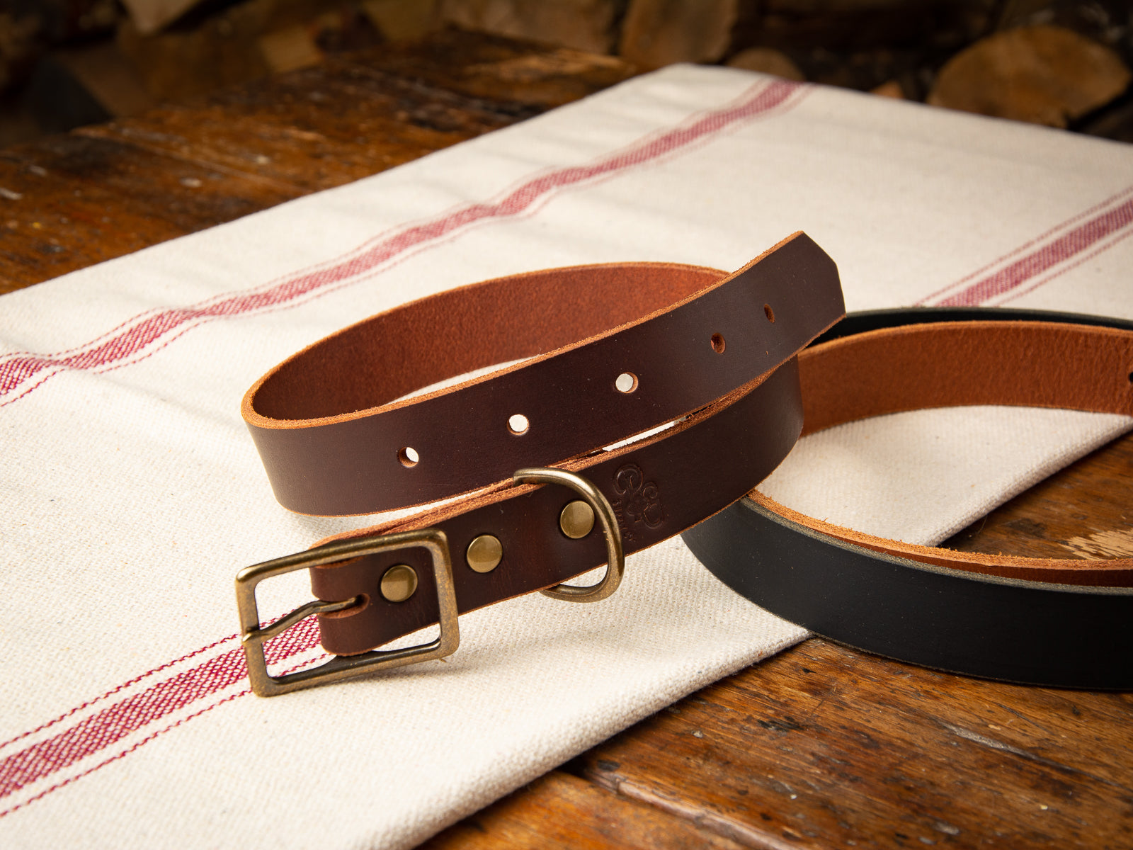 Chocolate brown dog collar with antique brass hardware