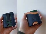 Build your own Lewis money clip wallet in Navy russey and pine leather