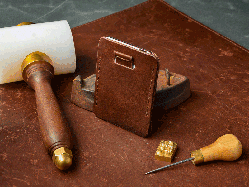 Kenloch leather minimalist wallet in brown - back